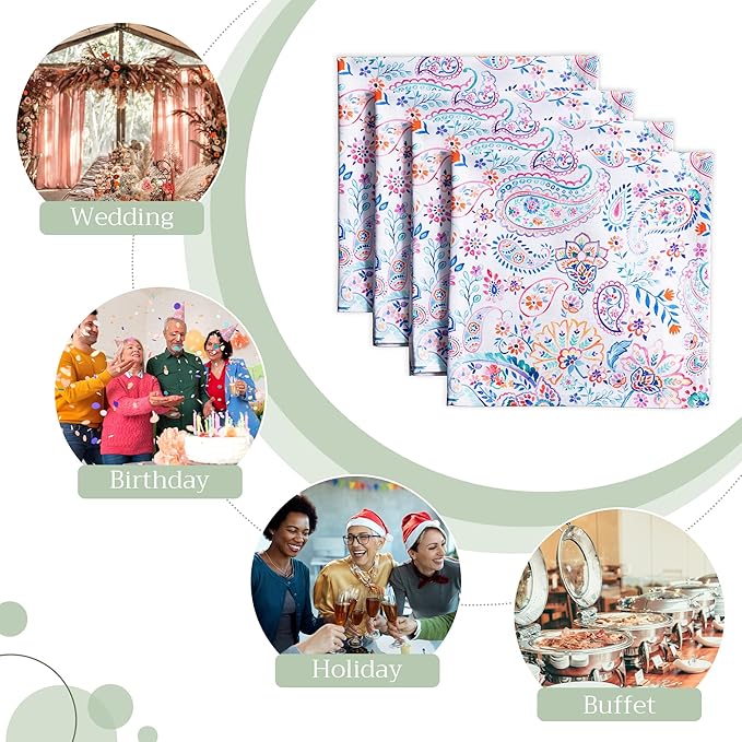 Maison d' Hermine Cloth Napkins Set of 4 100% Cotton Everyday Reusable Square Napkins Cloth Washable Dinner Party Wedding Restaurant Gifts for Mothers Day Spring/Summer (Indian Floral, 20" x 20")