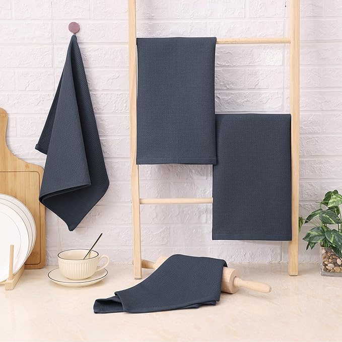 Homaxy 100% Cotton Waffle Weave Kitchen Towels - 12 Pack Soft and Absorbent Dish Towels - 16 x 26 Inches Quick Dry Hand Towels - Dark Grey