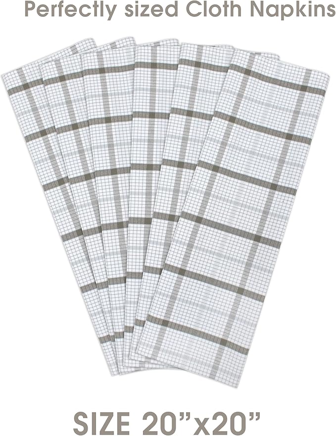 Urban Villa Cloth Napkins 100% Cotton Dinner Napkins Highly Absorbent 20x20 Inches (Set of 12) Tiny Checks Reusable Washable Soft Durable Premium Napkins Ideal for Home Wedding Parties