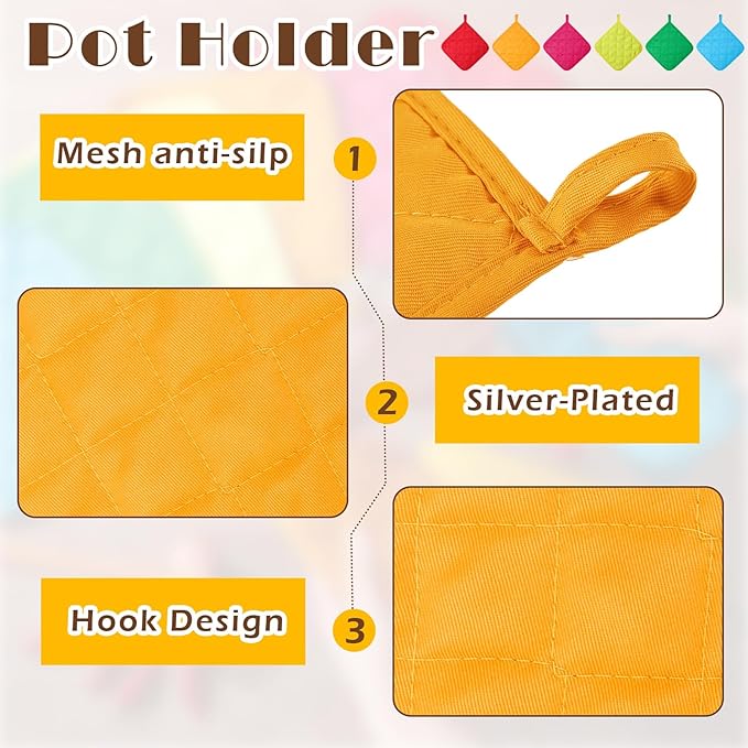 Bokon 48 Pcs Pot Holders for Kitchen, Multicolor Potholders Sets, Heat Resistant Cotton Hot Pad Oven Mitts Trivet with Hanging Loops for Baking Cooking