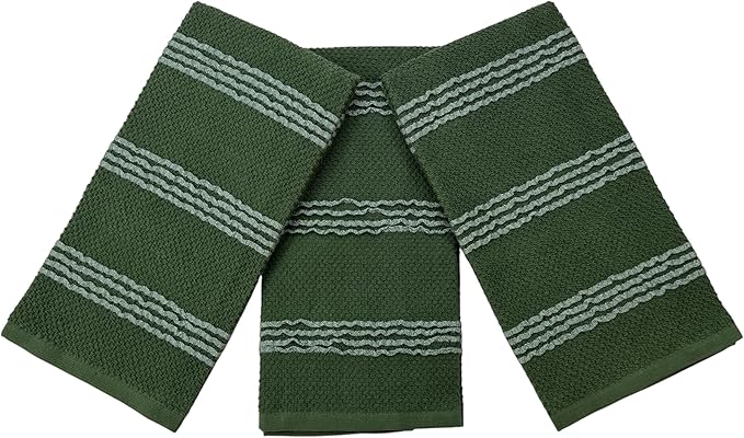 Serafina Home Dark Forest Green Kitchen Hand Dish Towels: Oversized 18" x 28",100% Cotton Soft Absorbent Dish Cloths for Cleaning Drying Set of 3 Multipurpose for Everyday Use
