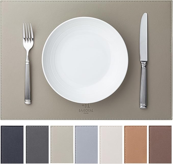 Faux Leather Placemats Set of 4 Vinyl Washable Wipeable Table Mats for Kitchen Dining Table Heat Resistant Waterproof Indoor/Outdoor Placemats Non-Slip Easy Clean Place Mats-Almond Birch