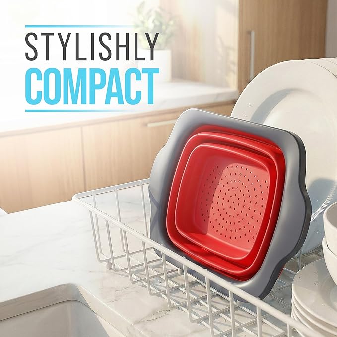 Comfify XL Large Kitchen Strainer - Collapsible Silicone Over-The-Sink Colander with Extendable Handles - Use with Pasta, Fruit, Berries & Veggie - 6 Quart - Red