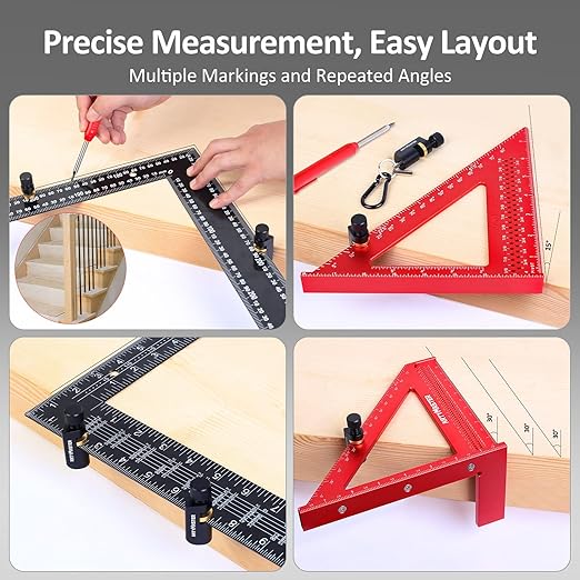 ArtyMaster Stair Gauges with Rubber Pad – Stair Gauges for Framing Square & Circular Saw – Framing Jig Square Stops – Circular Saw Guide – Carpentry Jig Stops