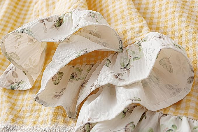 Vintage Gingham Apron for Women, Ruffle Straps, 2 Pockets, Soft Cotton, Apron Dress Style for Cooking & Baking