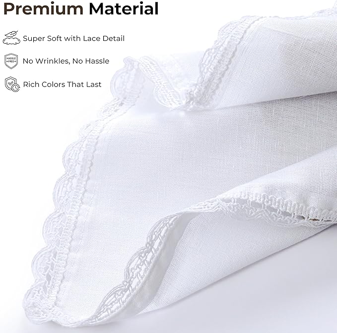 Ramanta Home White Coth Dinner Napkin Set of 12 Premium Easter Cotton 20X20 Inch Oversized Linen Flax Lace Soft & Durable Washable Ideal for Spring Basket Decor, Wedding Parties, Birthday