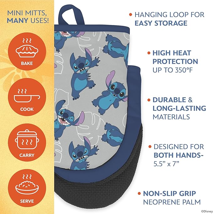 Best Brands Disney Apron & Oven Mitts Set – 3 Piece Bundle with 1 Cotton Kitchen Apron for Cooking & 2 Heat Resistant Pot Holders