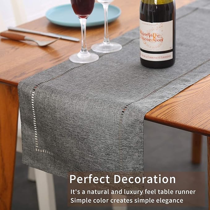Tosewever Decorative Linen Table Runner Farmhouse Style Tabletop Collection 14 x 72 Inches Table Runners for Everyday Dining Wedding Party Holiday Home Decor (14" x 72", Grey/Straight)
