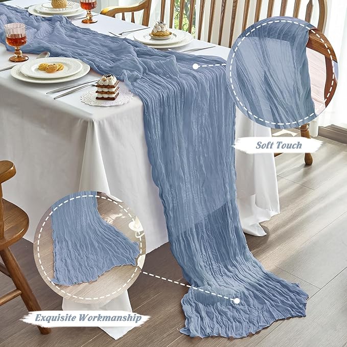 IVAPUPU 10 Pcs Cheesecloth Table Runner - 10ft Dusty Blue Spring Boho Gauze Cheese Cloth Table Runners for Baby Shower Decorations Wedding Party Garden Farmhouse