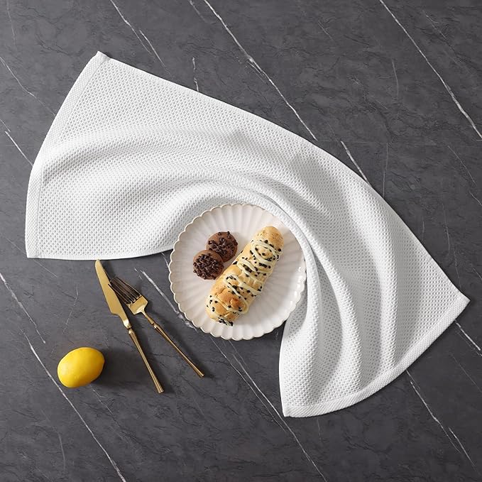 Homaxy 100% Cotton Kitchen Towels and Dishcloths Set, 12 x 12 Inches and 13 x 28 Inches, Set of 16 Bulk Kitchen Towels Set, Ultra Soft Absorbent Dish Cloths for Washing Dishes, White