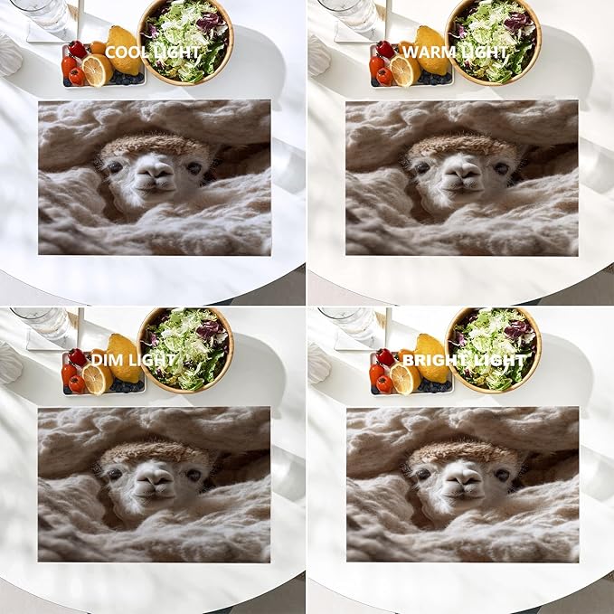 Batmerry Alpaca Pillows Snout Placemats, Alpaca in Soft Fabric Washable Linen Table Mats for Kitchen Table Double Insulation Decor Dining Set Indoor Outdoor 12X18 in Set of 4
