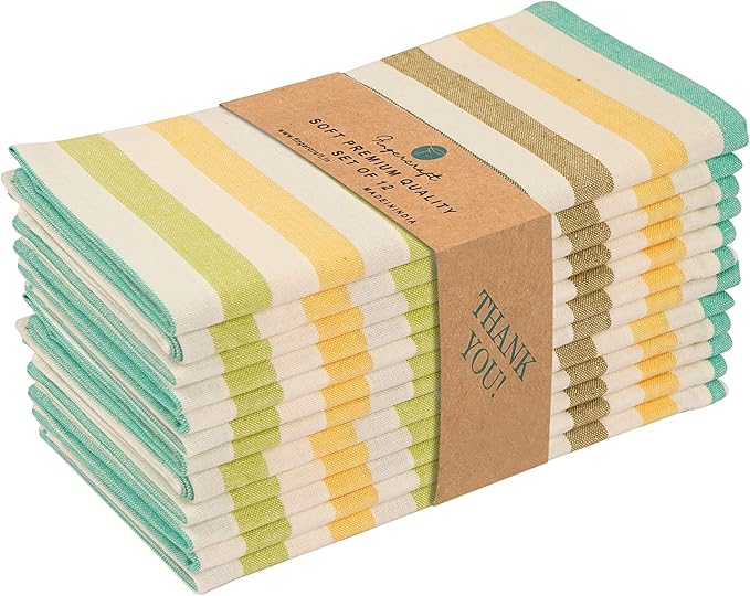 FINGERCRAFT Cloth Napkins, Everyday Use, Premium Quality High GSM Woven Cotton, Set of 12, 20X20 Inch Oversized Napkins Cloth Mitered Corners, Soft, Durable Hotel Quality Soft Stripe