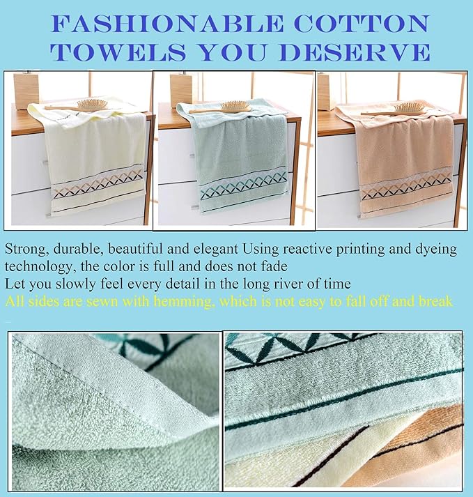 4 Pack Cotton Hand Towels,100% Cotton Face Towels, with Print Super Soft and Highly Absorbent for Bathroom (14 x 30 Inch)(Maoj-4P)