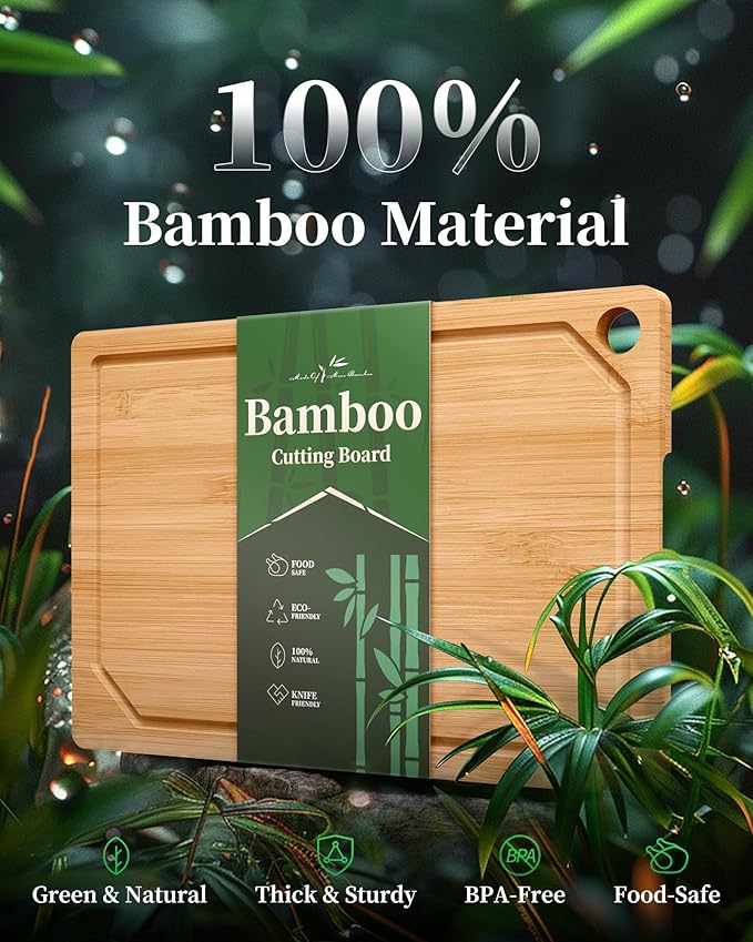 Kitsure Bamboo Cutting Board Set - Multi-Sizes Wooden Cutting Boards for Kitchen, Convenient Kitchen Essentials with Deep Juice Grooves, Cutting Board for Chopping & Serving, 3 Pack, Natural
