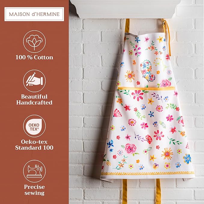 Maison d' Hermine 100% Cotton Apron for women with Pocket Kitchen Chef Apron for Men Cooking Mothers Day Gifts