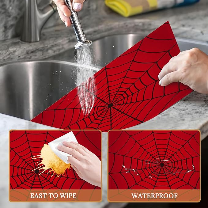 Spider Web Red Placemats Set of 6 Place Mats for Kitchen Table Washable Farmhouse Linen Table Mats Dining Decoration 12x18 Inch