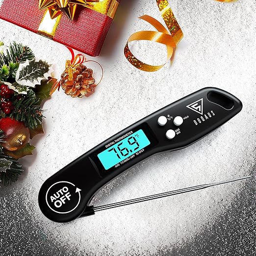 DOQAUS Digital Meat Thermometer, Instant Read Food Thermometer for Cooking with Backlit & Auto-Rotating Display, 4.6” Probe for Grilling, Baking, and Perfect BBQ - Black