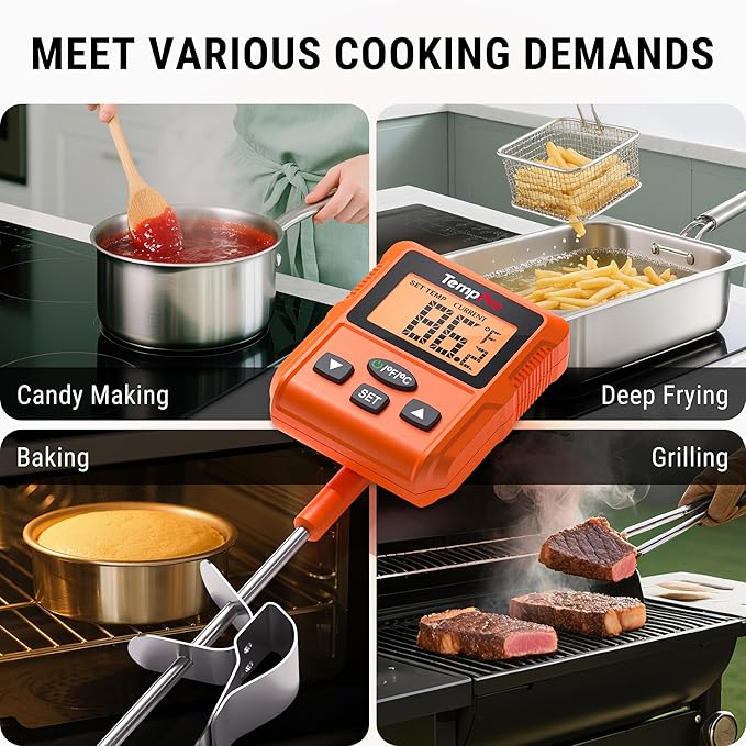 TempPro TP511 Digital Candy Thermometer with Pot Clip, Programmable Instant Read Food Meat Thermometer with 10'' Long Probe for Baking Grilling Candle Oil Deep Fry Thermometer(Previously ThermoPro)