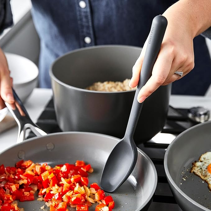 GreenPan Silicone Ultimate Spoon, Mixing Stirring Serving, Cooking Kitchen Utensil, Flexible Rubber Nonstick Cookware, Rigid Steel Core, Heat-Resistant, Anti-Slip Handle BPA-Free Dishwasher Safe, Gray