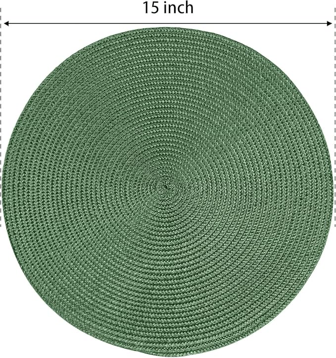 FunWheat Round Braided Placemats Set of 4 Table Mats for Dining Tables Woven Washable Non-Slip Place mats 15inch (Green, 4pcs)