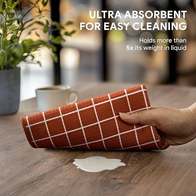 RECYCO Waffle Kitchen Towel Set of 2 - Quick Dry Microfiber Sustainable Dish Towels - Ultra Absorbent Reusable Cleaning Tea Towels - Lightweight Hand Towels,16”x 28”, Farmhouse Plaid