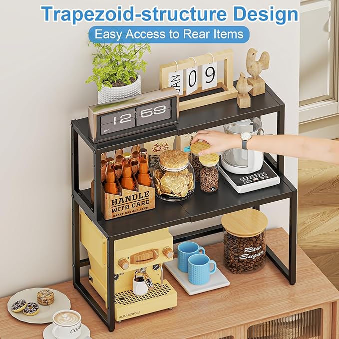 2 Pack Expandable Cabinet Countertop Shelves (Small + Large), Heavy Duty Metal Shelves Organizers For Kitchen Cabinet Countertop Storage, Adjustable Storage Shelf Organizer For Kitchen Cabinet Pantry