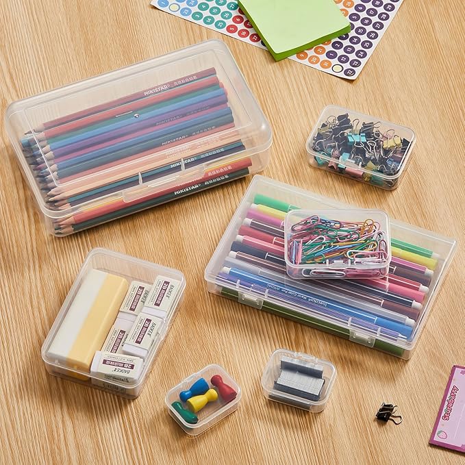 Goodma 42 Pieces Mixed Sizes Rectangular Empty Mini Clear Plastic Organizer Storage Box Containers with Hinged Lids for Small Items and Other Craft Projects