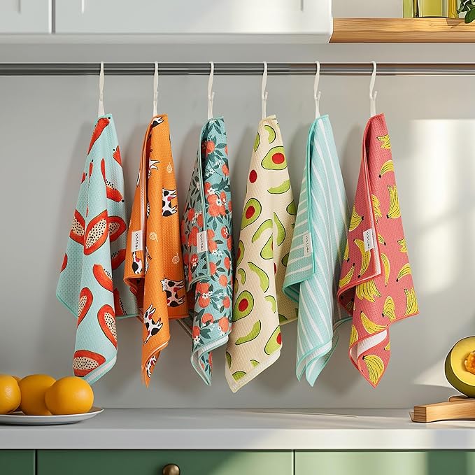 RECYCO Waffle Kitchen Towel Set of 2 - Quick Dry Microfiber Sustainable Dish Towels - Ultra Absorbent Reusable Cleaning Tea Towels - Lightweight Hand Towels,16”x 28”, Avocado Vibes