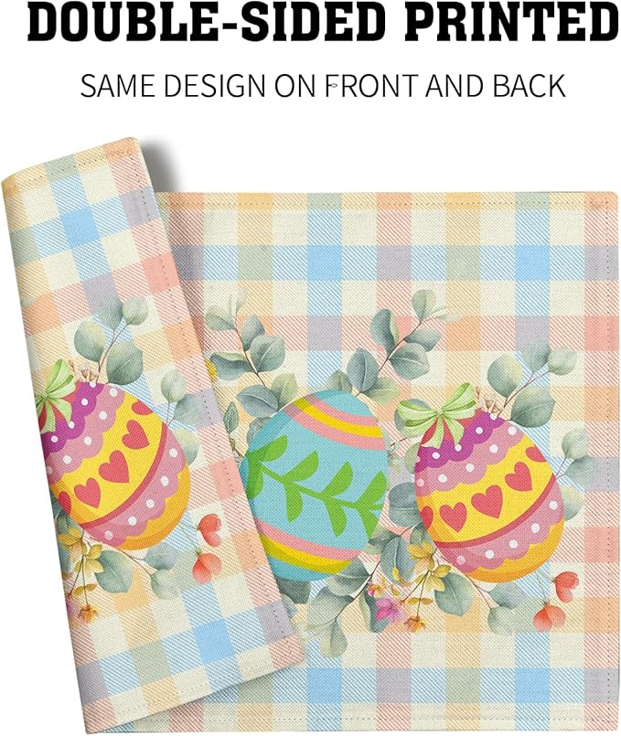 Easter Eggs Placemat Set of 4 Colorful Buffalo Check Plaid Non Slip Heat-Resistant Washable Table Place Mats 12 x 18 Inch for Holiday Seasonal Party Kitchen Dining