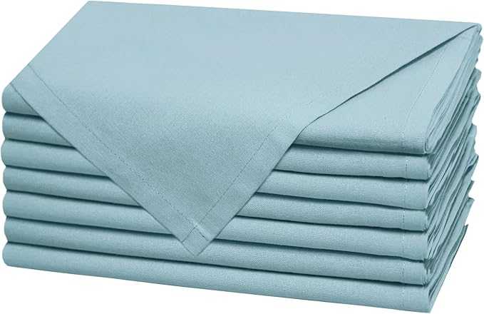 COTTON CRAFT Easter Cloth Napkins - Set of 8 Soft 100% Cotton Napkins - Reusable Lunch Brunch Dinner Napkins - Spring Summer Table Decor - Machine Washable - 17 x 17 inches - Serenity Blue