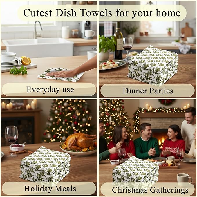 CPC Emerald Green Hand Block Printed Cotton Waffle Dish Cloth Set of 12-12x12 Inch Super Absorbent, Soft, Reusable Kitchen Towels for Dish Drying & Cleaning Ideal for Spring, Mother's Day