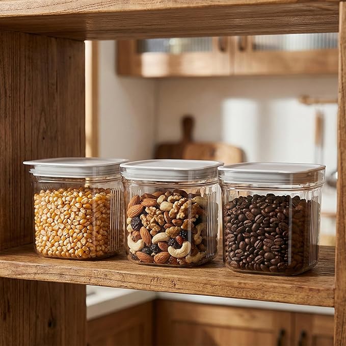 Airtight Food Storage Containers with Lids, 4 Pcs Set BPA Free Clear Kitchen Pantry Organization Canisters for Herbs, Coffee, Tea - Keeps Food Fresh & Dry (Transparent-4pcs set)