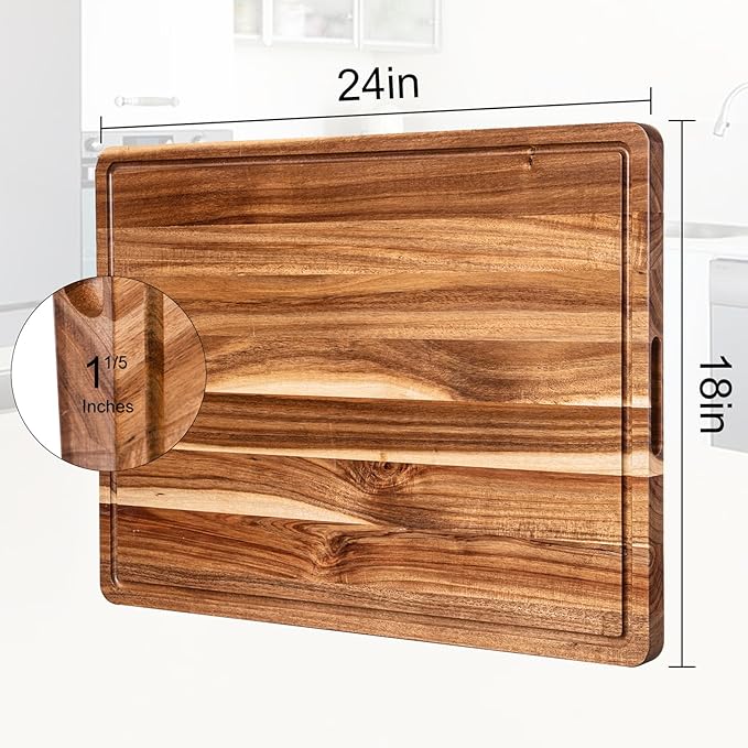 24 Inch XXL Countertop Cutting Boards, Extra Large Chopping Board for Kitchen, Butcher Block Carving Board for BBQ, Turkey, Meat, Large Charcuterie Board with Handles, Juice Groove