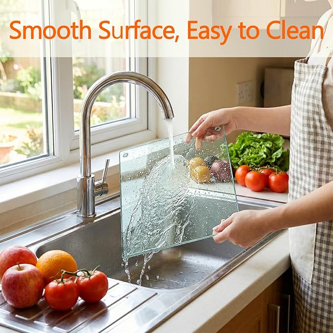 Hacaroa 6 Pack Tempered Glass Cutting Board for Kitchen, 8/10/12 Inch Square Chopping Board with Rubber Feet, Clear Non-slip Countertop Protector Pallette Mat, Heat Resistant, Easy to Clean, 3 Sizes