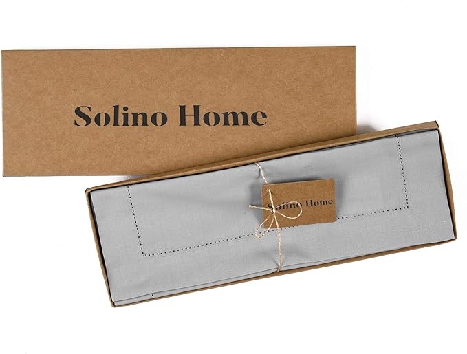 Solino Home Light Grey Placemats Set of 4 - Cotton Linen Hemstitch Placemats 14 x 19 Inch for Spring, Summer, Mothers Day
