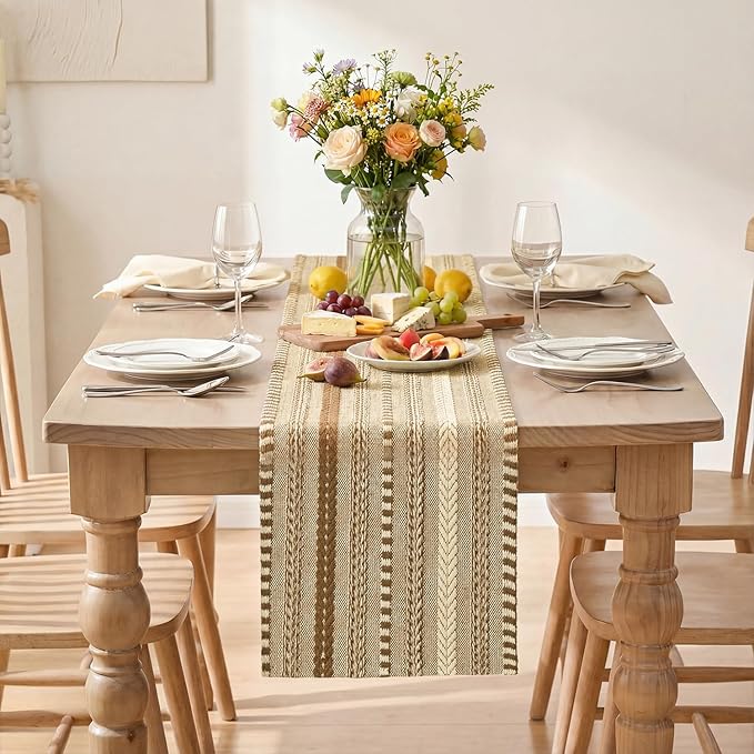 Artoid Mode Light Coffee Farmhouse Woven Table Runner, Seasonal Holiday Rustic Kitchen Dining Table Decoration for Home Party Decor 12x90 Inch