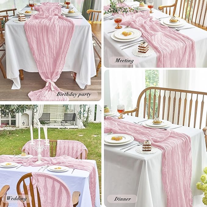 IVAPUPU 2 Pcs Cheesecloth Table Runner - 10ft Pink Boho Gauze Cheese Cloth Table Runners for Baby Shower Decorations Wedding Party Summer Garden Decor