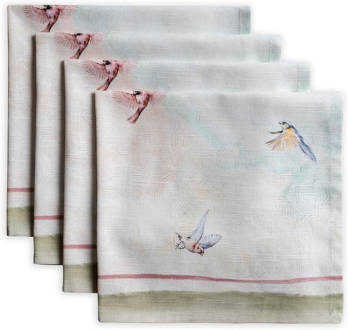 Maison d' Hermine Cloth Napkins Set of 4 100% Cotton Everyday Reusable Square Napkins Cloth Washable Dinner Party Wedding Restaurant Gifts for Mothers Day Spring/Summer (Flying Birds, 20" x 20")