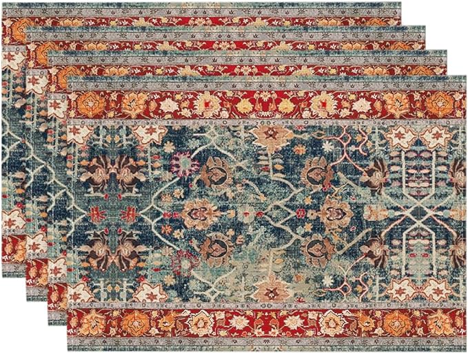 Artoid Mode Boho Bohemia Style Red Placemats Set of 4, 12x18 Inch Country Rustic Farmhouse Magical Fall Table Mats for Party Kitchen Dining Decoration