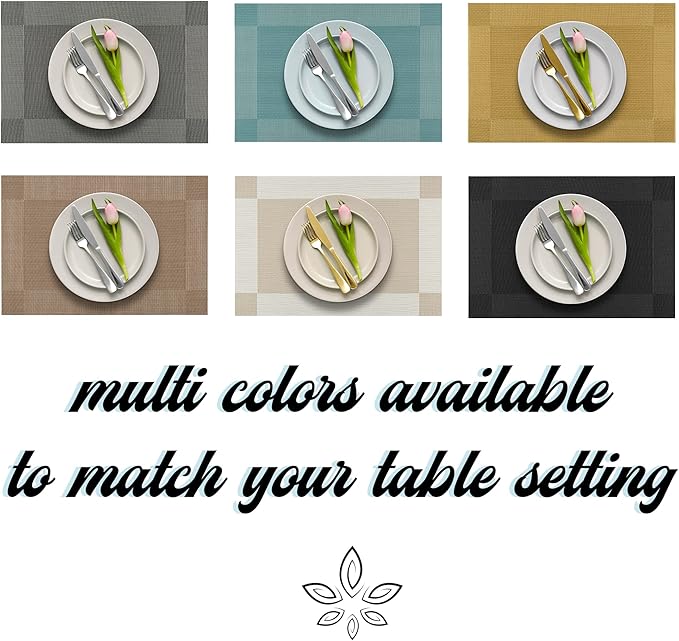 More Décor Dining Table Placemats, Washable Heat-Resistant PVC Vinyl Table Mats for Dining Room and Kitchen, Anti-Slip - Set of 6 - Grey