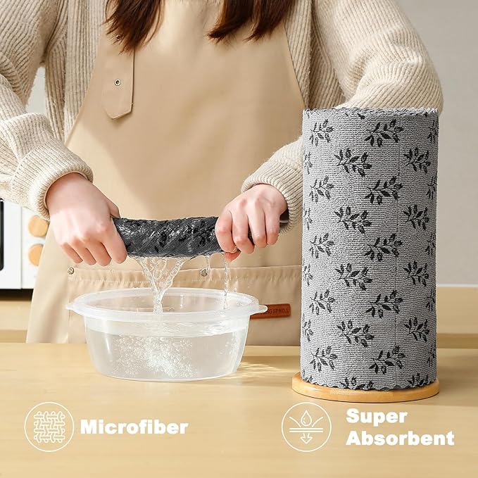 Microfiber Cleaning Cloth Roll,80 Pack Cleaning Towels,Lint Free Rags Paper Towels & Tear Away Reusable Towels,Washable Shop Rags Floral Wipe Cloth,Wash Cloths Dish Rags for Car Kitchen Window