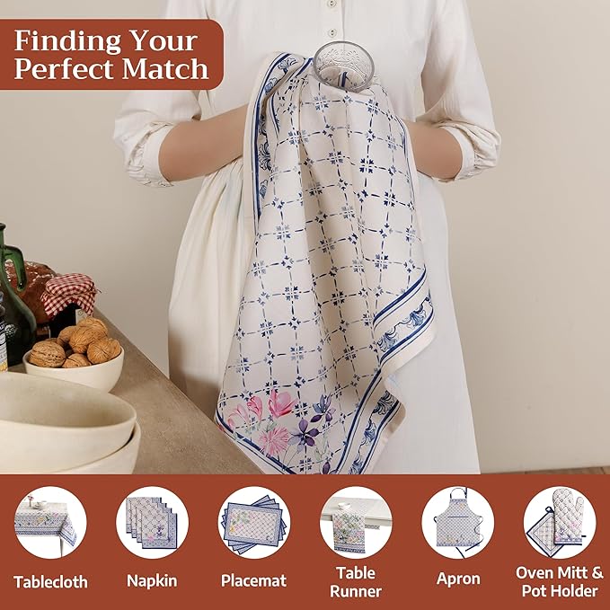 Maison d' Hermine Kitchen Towels Set of 3 100% Cotton 27.50" x 20" Reusable Cloth Tea Dish Towels Absorbent with Hanging Loop for Kitchen Gifts for Mothers Day Spring/Summer (Faience)