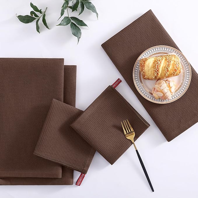 Homaxy 100% Cotton Waffle Weave Kitchen Towels - 4 Pack Soft and Absorbent Dish Towels - 16 x 26 Inches Quick Dry Hand Towels - Coffee