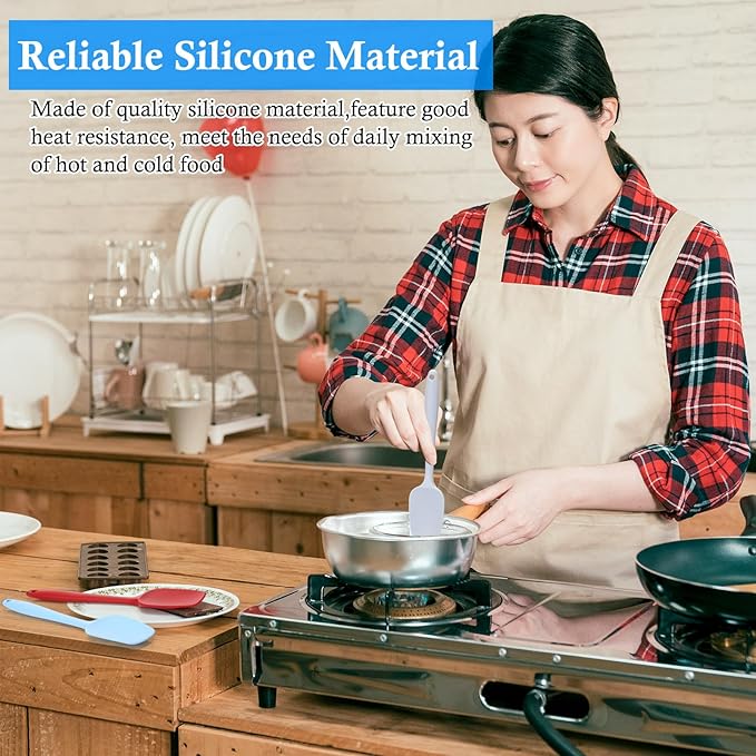 Shappy 4 Pieces Silicone Cooking Spoons 10.6 Inch Heat Resistant Kitchen Spoons for Mixing, Serving and Stirring Upgrade Large Non Stick Basting Utensils, Dishwasher Safe(Spatula,Classic Color)
