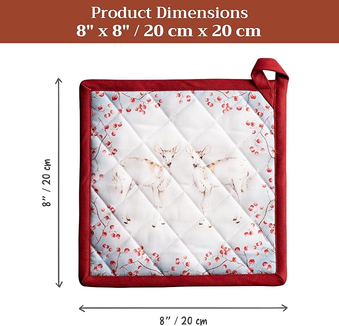 Maison d' Hermine Pot Holders Set 100% Cotton Heat Resistant Potholders 8" x 8" Hot Pads with Loop for Thanksgiving Christmas Decorations BBQ Baking Handling Hot Pans (Pack of 2, Fairy Tale Forest)