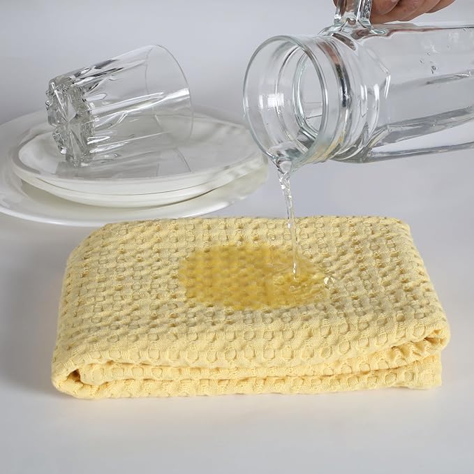 Native Fab 4-Pack Premium Waffle Kitchen Towels with Hanging Loop 16x26 inches, Soft Absorbent, Cotton Dish Towels for Cleaning Drying Dishes, Yellow