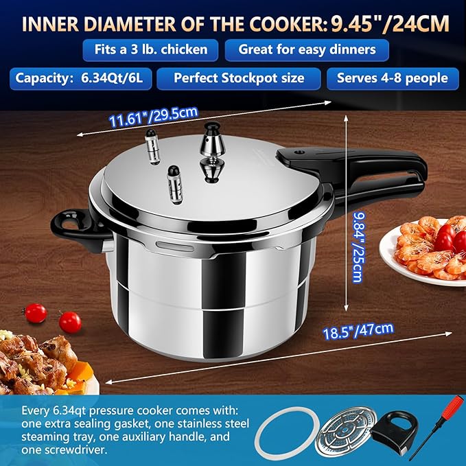 pressure cooker 6 qt Aluminum Pressure Cooker, All Stovetops Induction Compatible Thickened Pressure Cooker with Spring ollas de presión para cocinar 6+ quart