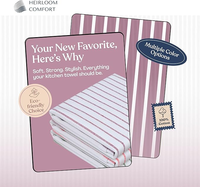 Multi Colors Kitchen Towels 3 Pack, 100% Cotton, Classic Striped Towel Set, Super Absorbent & Durable Dishcloths, Quick Drying for Drying Dishes - Burgundy, Orange, Green