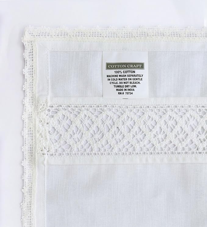 COTTON CRAFT Cloth Napkins with Lace - Set of 8 Elegant Everyday Fall Harvest Thanksgiving Holiday Table Lunch Dinner Napkins - 100% Cotton Soft Washable Reusable Serviette - 17x17 inches - White