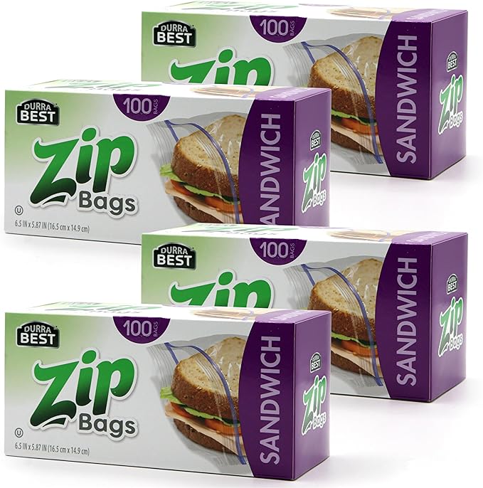 Sandwich Zip Bags - 400 Count | Leak-Resistant, Freezer Safe Food Storage Bags | BPA-Free Durable Resealable Zip Seal for Sandwiches, Meal Prep, Fruits & Food Storage | DURRA BEST